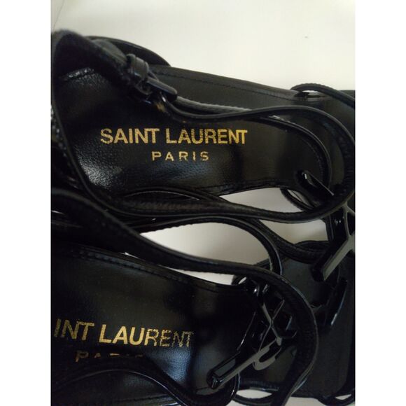 Saint Laurent Paris Cassandra 4" Heels size 37.5 (7) Black Strappy - Picture 2 of 6